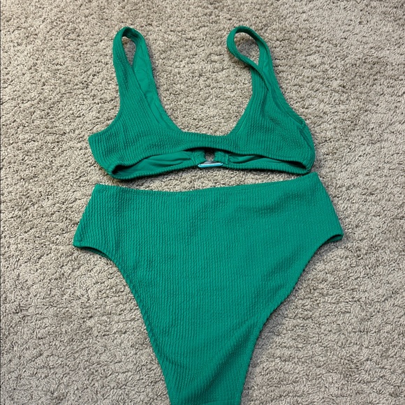 Aerie Green Textured Bikini Set medium top large bottom - Picture 2 of 3